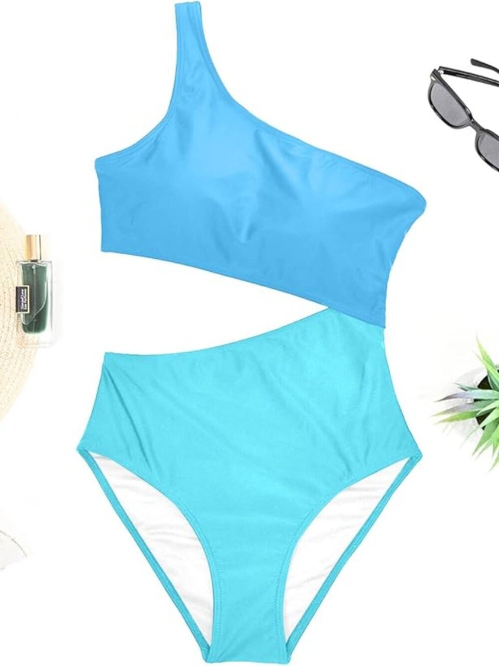 💙 One Shoulder Cutout Swimsuit | Blue Colorblock Monokini | Size Large NWT